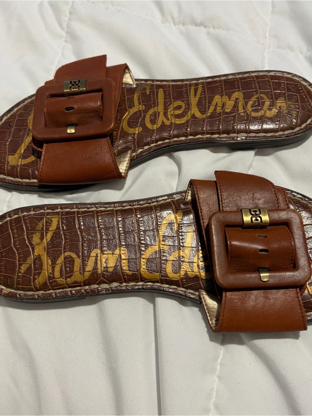 SAM EDELMAN Leather Slide Sandal with Buckle - Brown SIZE 7 - Picture 2 of 4